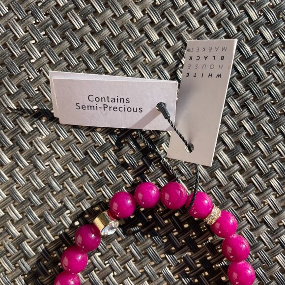 White House Black Market Magenta Bead & Faux Pearls Stretch Bracelet NEW - Picture 2 of 5